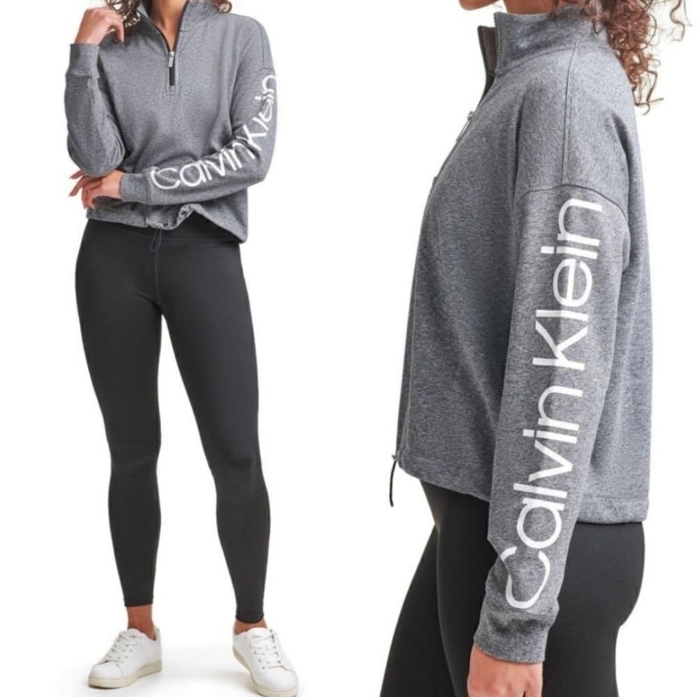 Calvin Klein Women's Crop Gray 1/2 Zip  Pullover